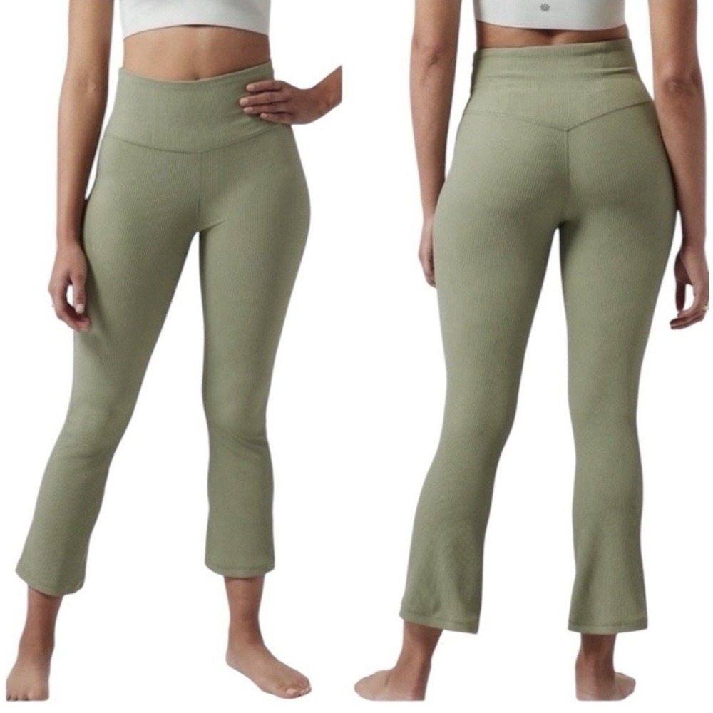 Athleta Elation Rib Crop Flare Leggings Yoga Pants Olive Green Size 2X
